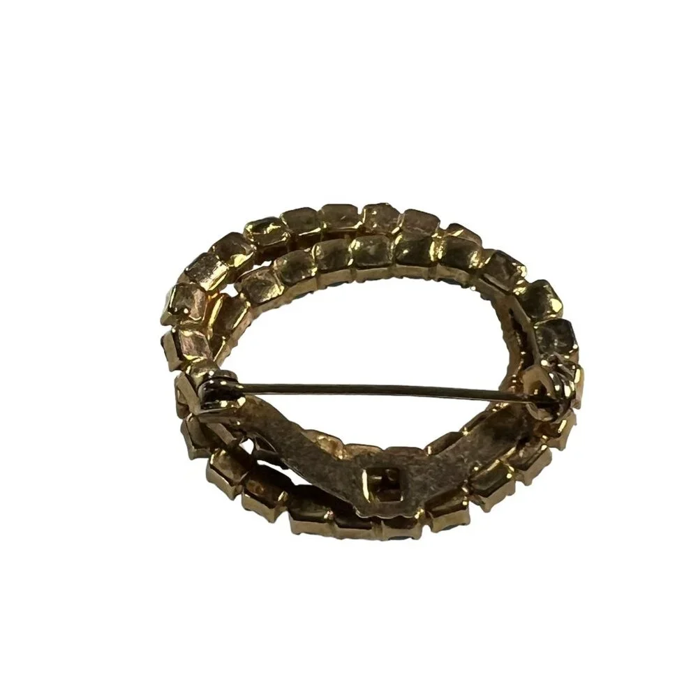 Vintage Brooch Gold‎ Tone Intertwined Circles Faux Turquoise Aurora Borealis Pin